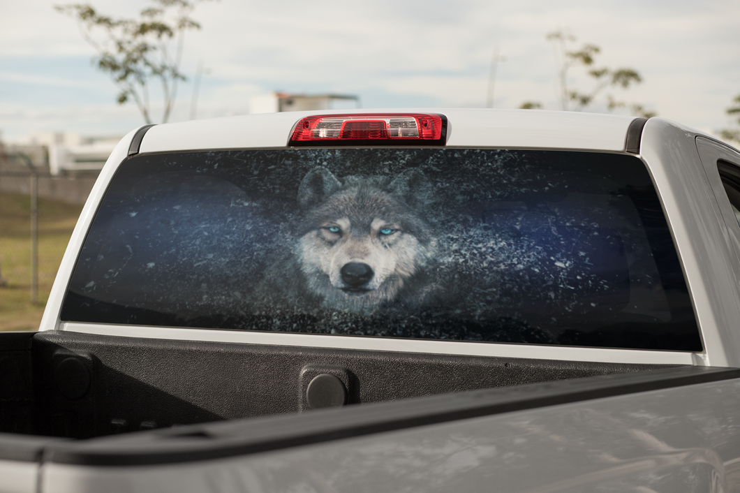 Truck Decal Back Window - Wolf in the Dark - perforated vinyl TBW035