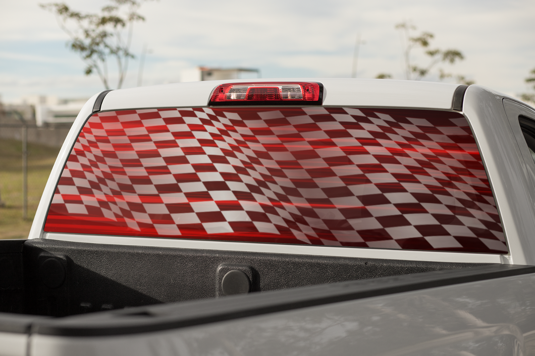 Truck Decal Back Window- Flowing Racing Flag - perforated vinyl TBW025