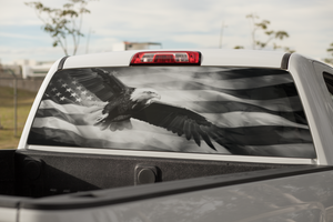 Truck Decal Back Window - Bald Eagle on Flag - perforated vinyl TBW048-B