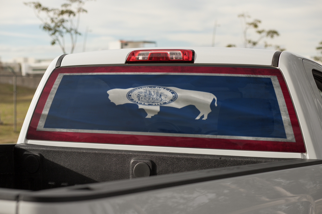 Truck Decal Back Window - Wyoming State Flag - perforated vinyl TBW029