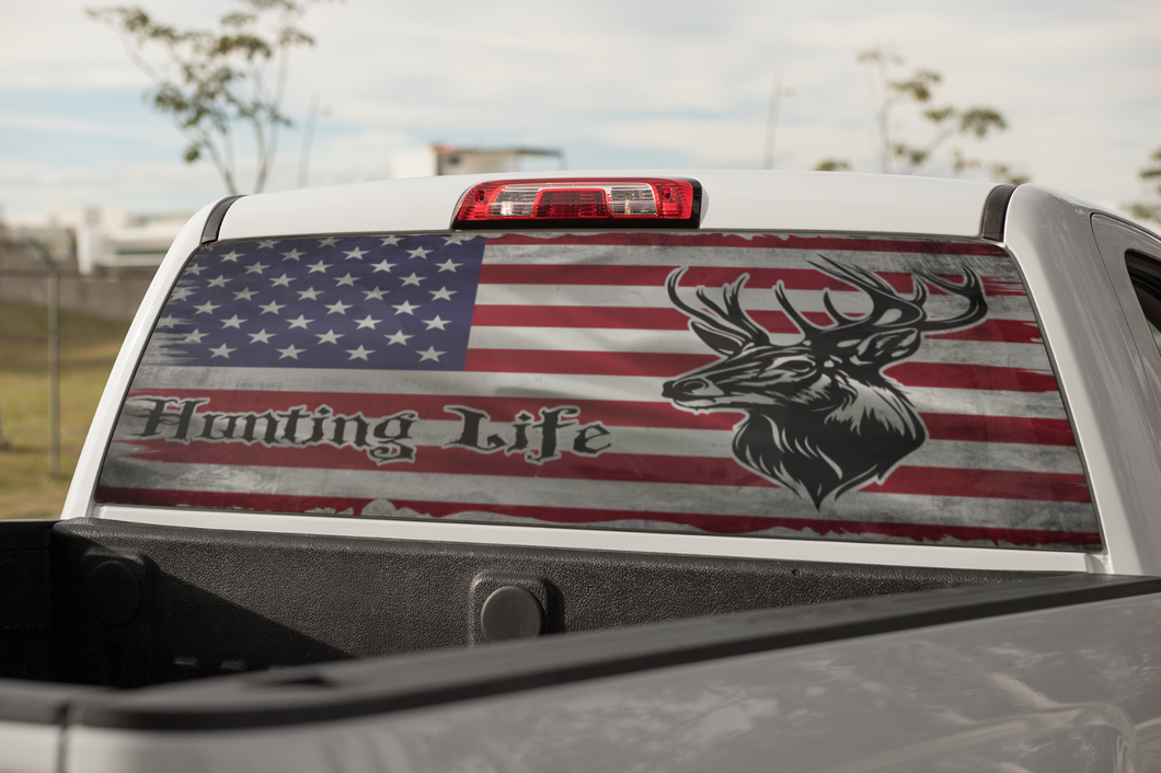 Truck Decal Back Window - Hunting Life - perforated vinyl TBW019