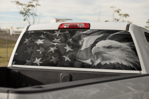 Truck Decal Back Window - American Flag & Bald Eagle - perforated vinyl TBW002-B