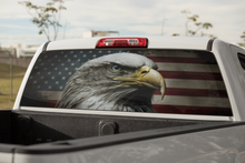 Load image into Gallery viewer, Truck Decal Back Window - Bald Eagle &amp; American Flag - perforated vinyl TBW007
