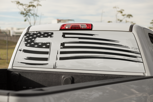 Truck Decal Back Window - Distressed Flag with Cross- perforated vinyl TBW047