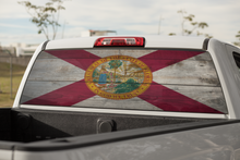 Load image into Gallery viewer, Truck Decal Back Window - Florida Flag wood finish - perforated vinyl TBW045
