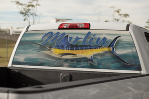 Truck Decal Back Window - Marlin Fishing - perforated vinyl TBW041