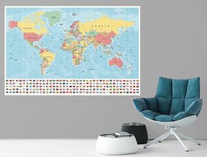 World Map and Flags - vinyl wall murals. WMM002 Ideal wall decoration for bedroom, living room, office, etc